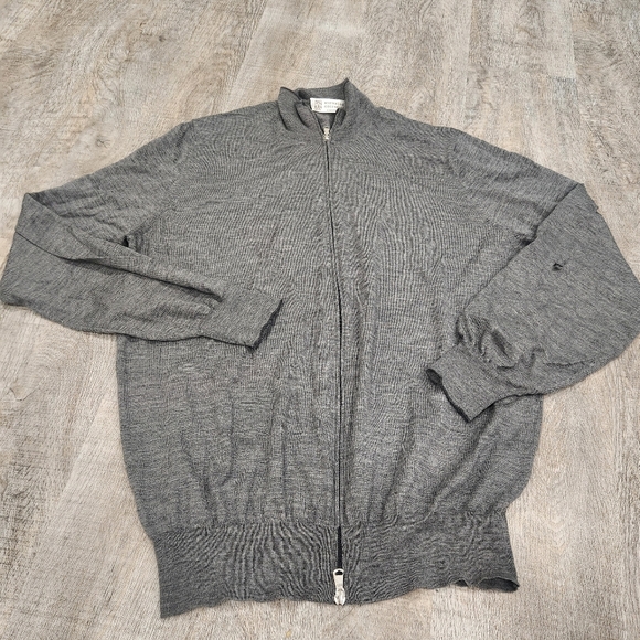 Flawed Brunello Cucinelli Men's Fine-Gauge Wool/Cashmere Zip Cardigan Size 54 - Picture 2 of 11